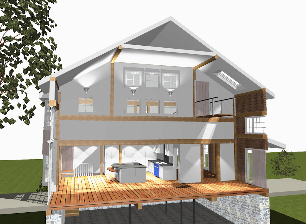 3D Section through main volume showing new Kitchen and upper Bedroom windows